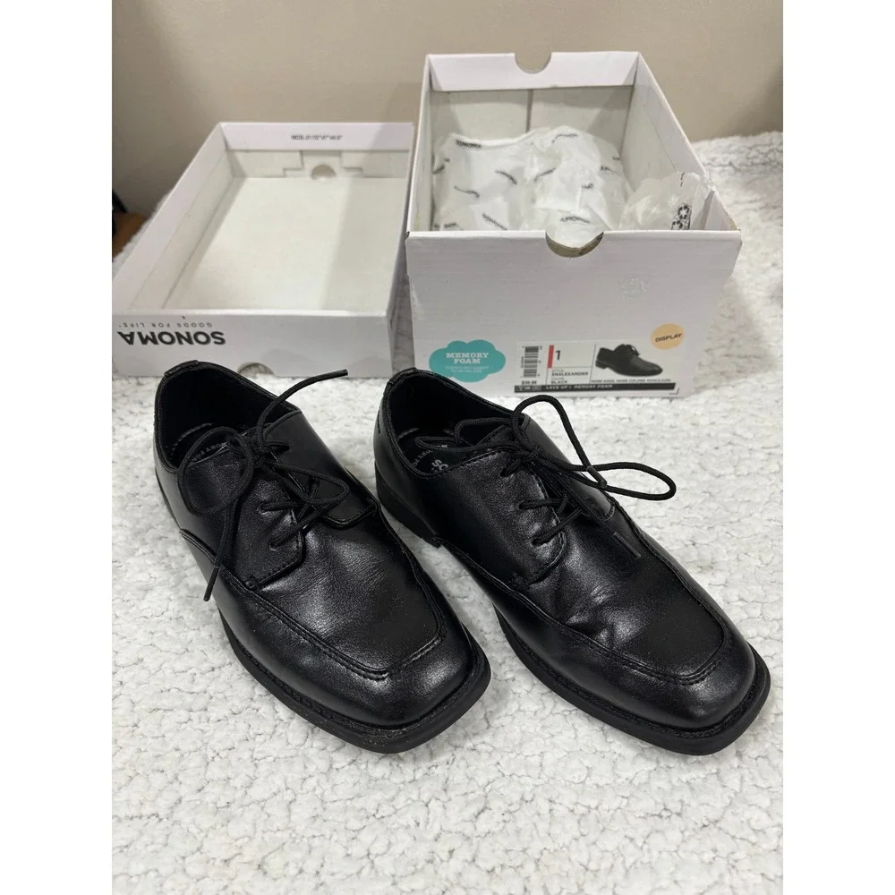 Sonoma 1 Black Lace Up Dress Shoes Boys Kids SNALEXANDER Preppy Casual Classic